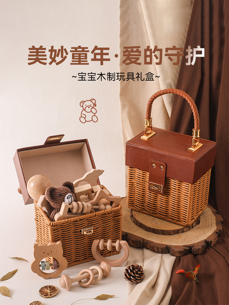 보름달 선물 나무 장난감 딸랑이 퍼즐 잡을 수 있는  100일 모임 선물 1세