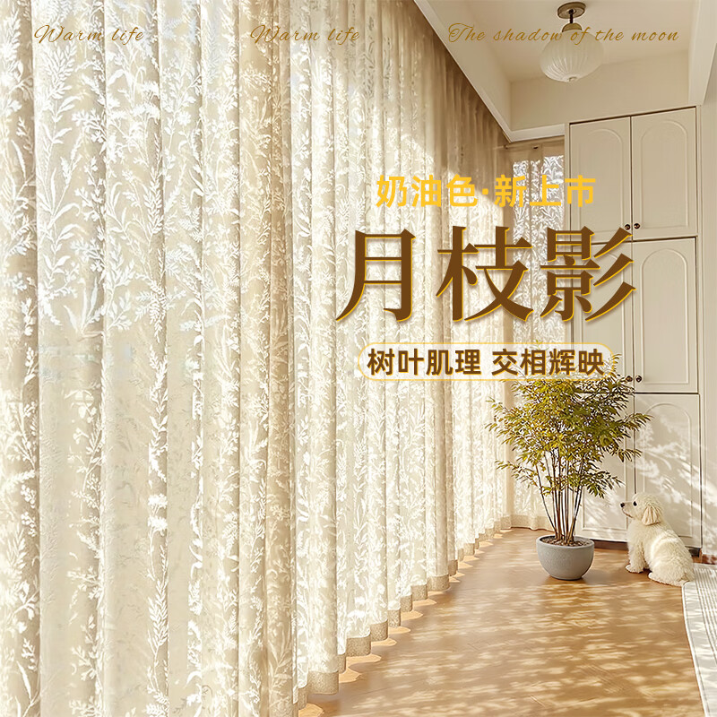 法式浪漫纱帘窗帘飘窗客厅阳台窗纱透光不透人轻奢高档镂空月枝影