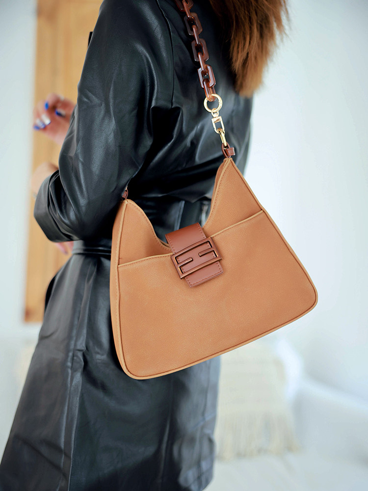 镭色lazer欧美复古牛皮黄腋下包百搭方形质感磨砂面单肩手提包包