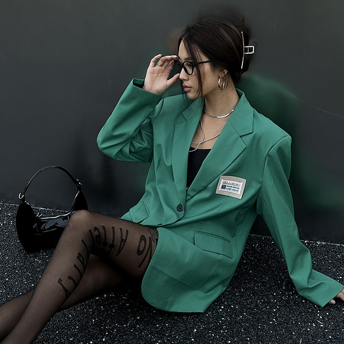 镭色Lazer辣妹西装外套欧美亮色个性百搭宽松bf风潮酷设计感外衣