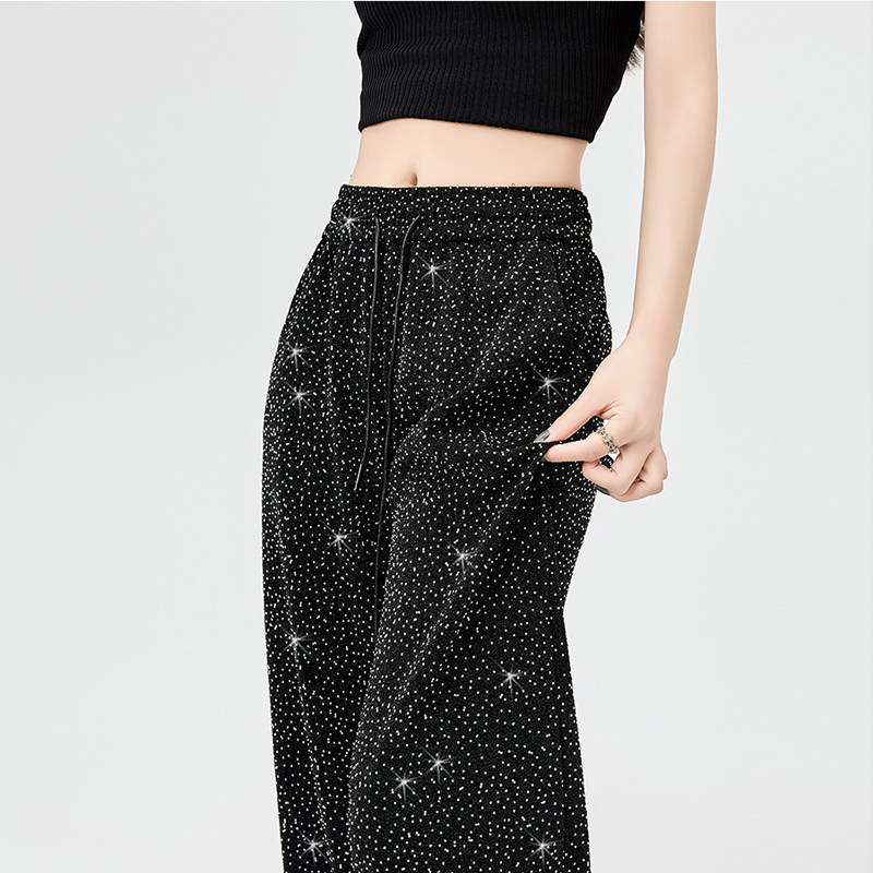 亮丝烫钻跳舞演出裤子女休闲松紧腰阔腿裤亮闪闪表演冰丝拖地长裤,女装/女士精品,休闲裤,淘宝优惠券,粉丝福利购,淘宝优惠卷