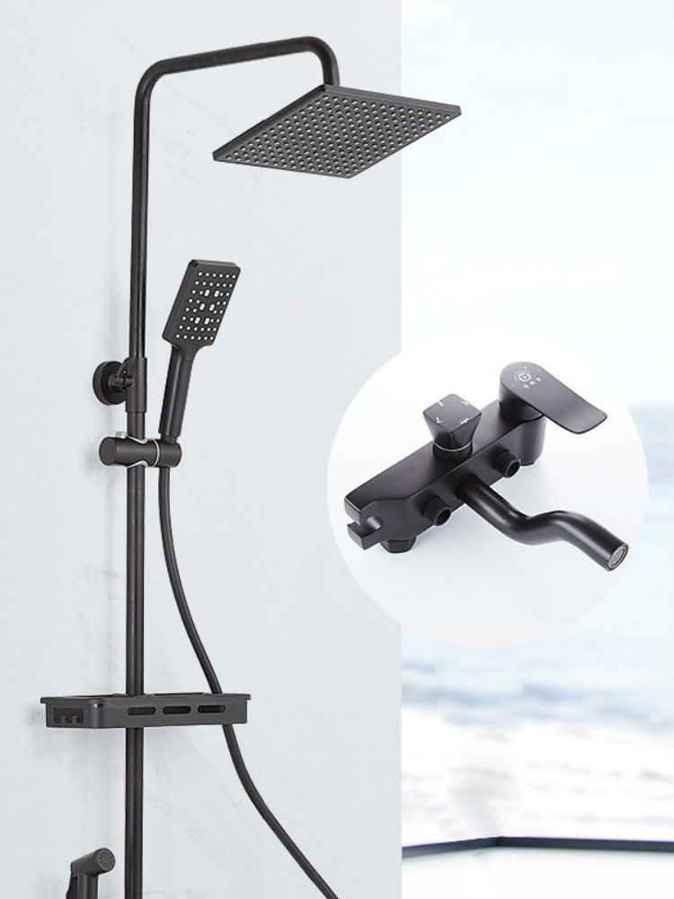 Old Coppersmith shower set Household shower constant temperature all copper faucet shower head Black shower set