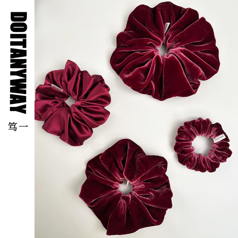 DOITANYWAY笃一明星同款真丝丝绒红色礼物发圈大肠2025高级秋冬