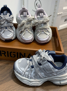 611110兰色大童老爹鞋2026新款绑带男童运动鞋轻便防滑女童休闲鞋