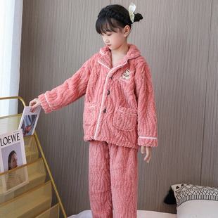 秋冬儿童法兰绒睡衣宝宝珊瑚绒女童家居服套装加厚款小女孩1到3岁