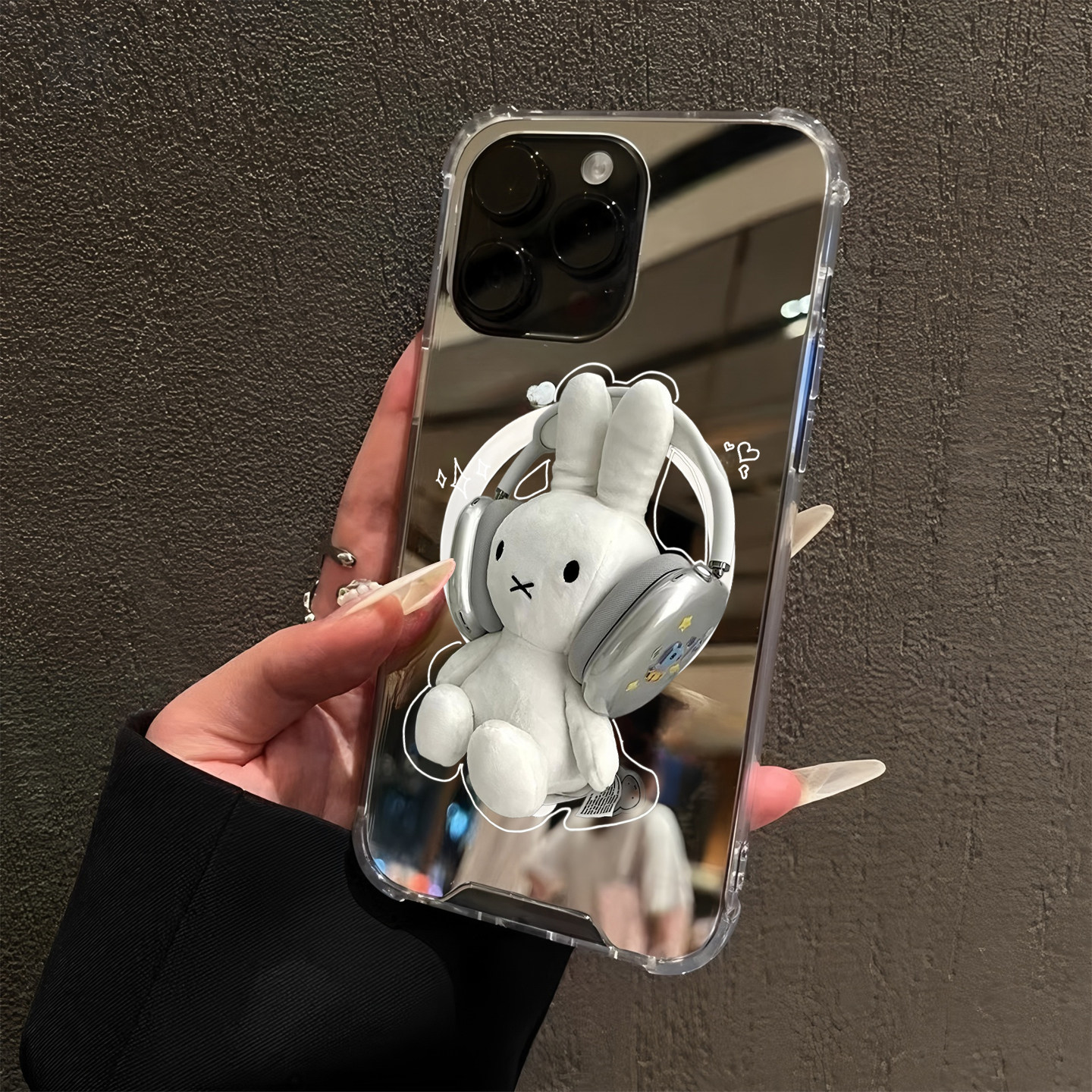 ins耳机米菲兔适用iPhone17苹果14磁吸手机壳15ProMax可爱16镜面13三星S24Ultra高级感25镜子Pura华为Mate4女
