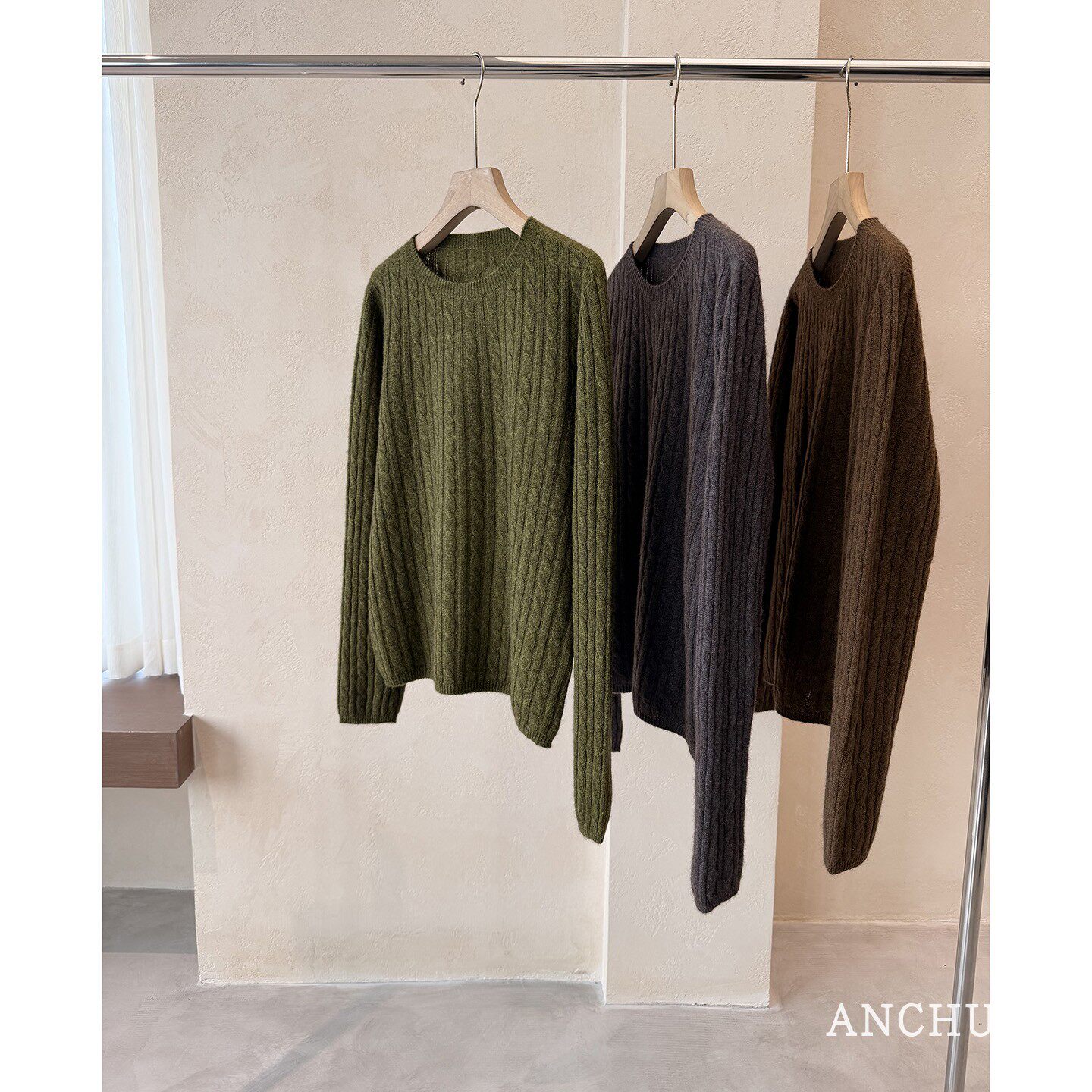 ANCHUDSS 奢绒质感~暖！牦牛绒绵羊毛麻花毛衣宽松软糯针织上衣