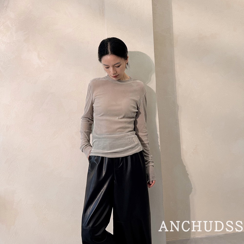 ANCHUDSS 不刻意的柔美!复古丝绒长袖t恤秋冬内搭单穿打底衫