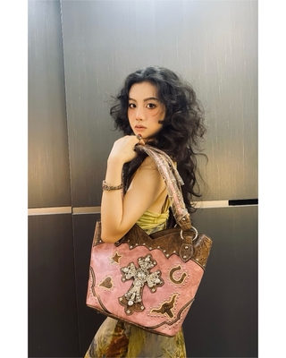 古着vintage海淘美式千禧辣妹风y2k复古腋下斜挎单肩中古水桶包女