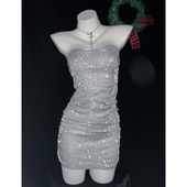 Peach heart 包臀裙闪粉新品 性感V领抹胸连衣裙夜店 会掉闪粉