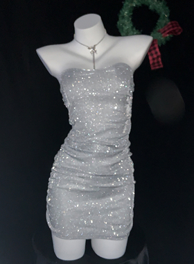 【Peach heart】包臀裙闪粉新品性感V领抹胸连衣裙夜店*会掉闪粉