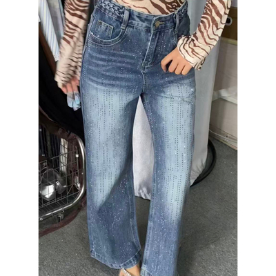 拖地爆闪巴黎满钻牛仔裤秋