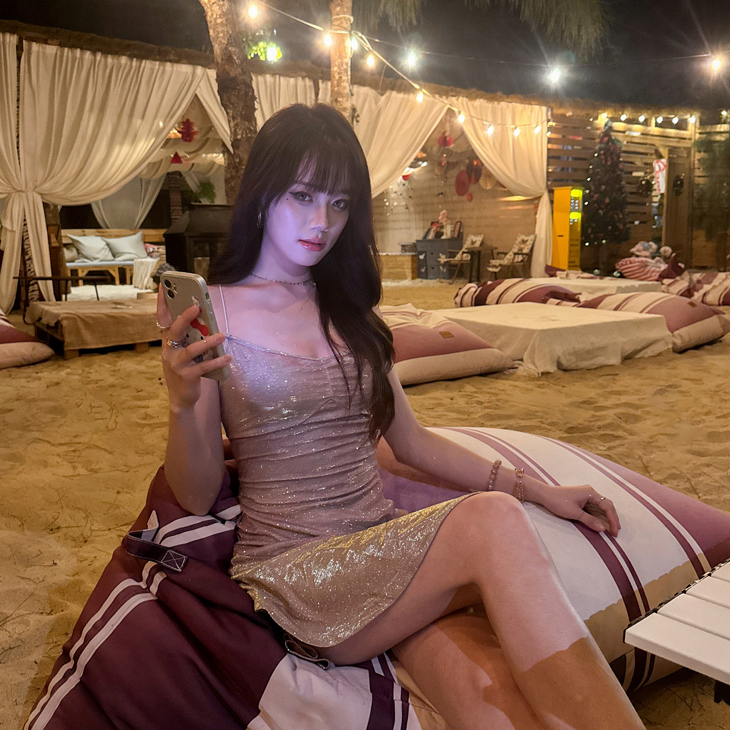 Peachheart 闪闪短裙度假连衣裙吊带小礼裙露背裙千金名媛性感夏