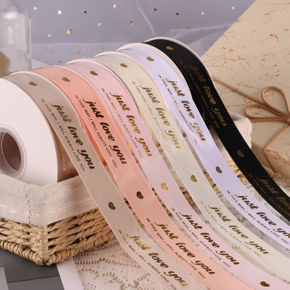 5cm烫金涤纶丝带just 礼品印花缎带彩带扎蛋糕包花包装英文印字