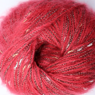 新梅华白露秋花式马海毛毛线中细长毛绒手编毛衣帽子彩点金银丝线