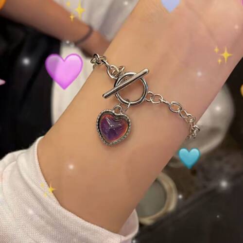NICE~感温变色爱心项链女ins风小众设计新潮街拍锁骨链闺蜜项链