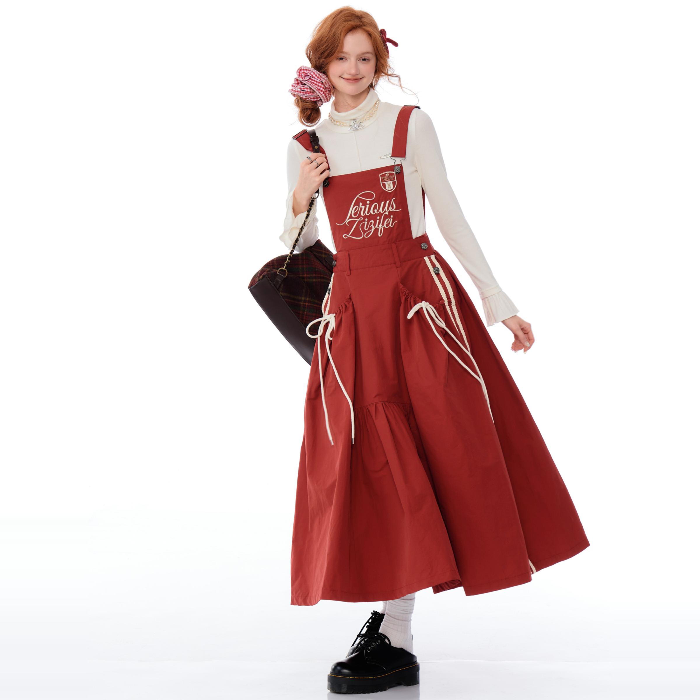 美式复古背带连衣长裙