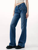 女 设计感微喇叭低腰直筒阔腿显瘦牛仔裤 ziziFei深蓝美式 复古新款