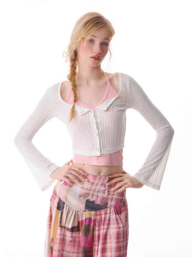 美式复古玫瑰扣黑白开衫