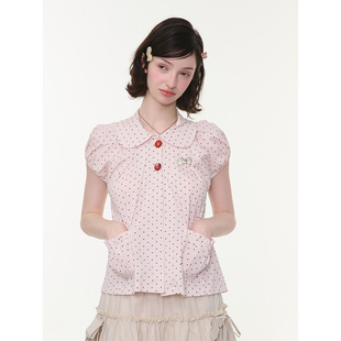 上衣衬衫 ziziFei 粉色波点复古娃娃领短袖 夏新款 女 甜甜满天星