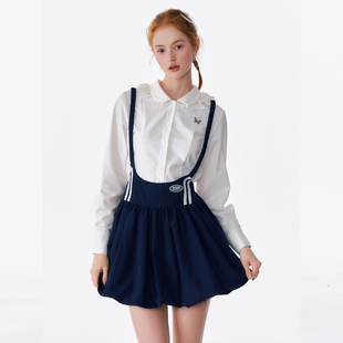 复古深蓝色运动服吊带蓬蓬背带连衣短裙女 美式 ziziFei秋冬季 新款