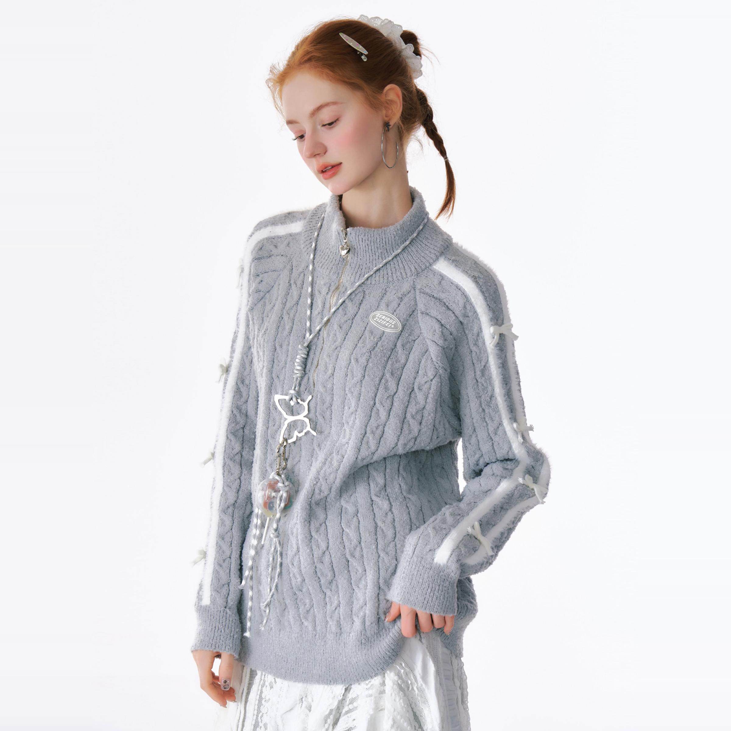 ziziFei秋冬美式复古设计感半高领半拉链麻花蝴蝶结运动风毛衣女,女装/女士精品,毛衣,淘宝优惠券,粉丝福利购,淘宝优惠卷