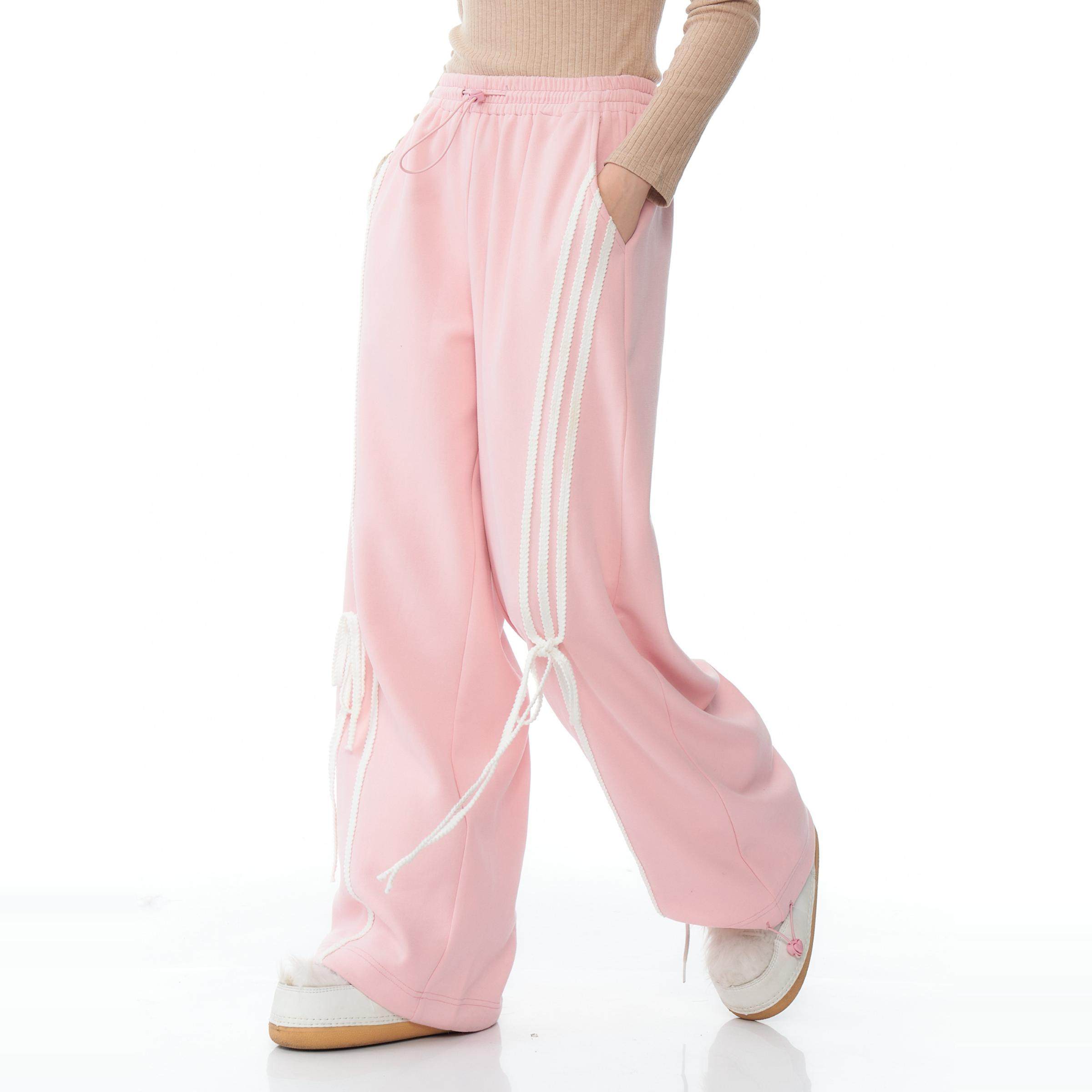 ziziFei秋冬美式复古设计感宽松绑带垂感直筒阔腿粉色休闲卫裤女,女装/女士精品,休闲裤,淘宝优惠券,粉丝福利购,淘宝优惠卷