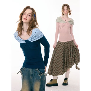 ziziFei''糖纸星电波''秋冬星星波点修身显瘦长袖t恤针织衫上衣女