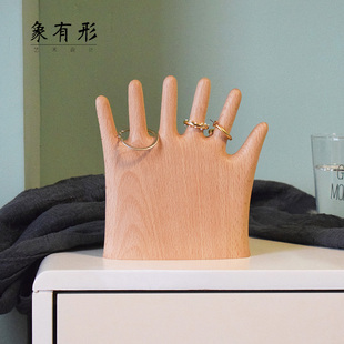 象有形 原木手指手掌戒指首饰架珠宝展示拍摄道具趣味桌面摆件