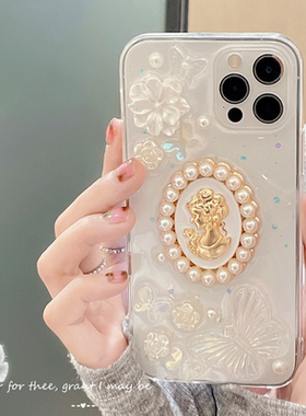 复古珍珠蝴蝶小米15 14 13pro手机壳12 11ultra手机壳10s青春cc9滴胶壳civi4pro 3 2 1s创意少女mix4保护套韩