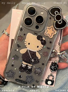 可爱黑皮长腿kitty猫适用红米note14 13pro手机壳note12 10x 11pro滴胶K80 k70 k60软壳k50 k40s保护套turbo4