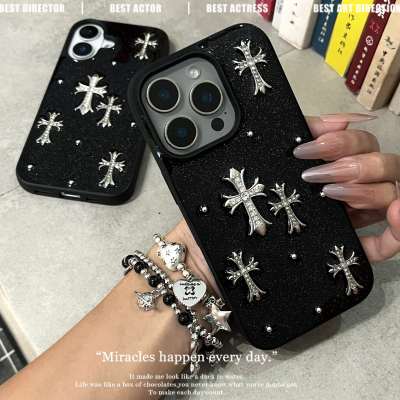 水钻金属十字架适用苹果17promax手机壳iPhone16 15pro滴胶iPhone Air软壳14  13全包12pro保护套11防摔少女