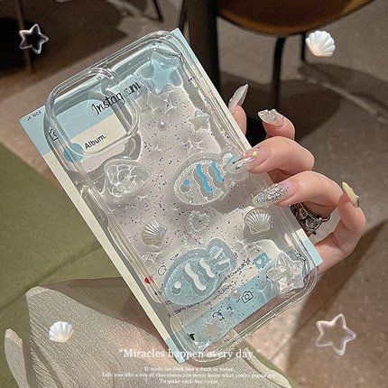 海洋珍珠贝壳星星小鱼适用oppoReno12/11pro手机壳reno10/9/8/7se软壳RENO5K/4SE/3PRO/ACE2滴胶保护套少女韩