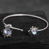 印度尼泊尔手工银饰品蓝月光石手镯开口女吊坠时尚 简约复古民族风