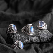 Nepalese handmade jewelry 925 silver inlaid moonstone ring female open ring creative retro ethnic style