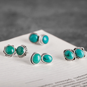 尼泊尔手工S925银饰品镶嵌绿松石耳钉女藏式 个性 创意复古民族风