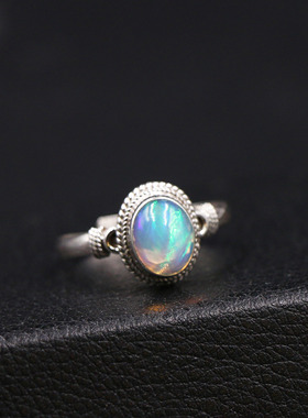 尼泊尔手工饰品火彩欧泊戒指女士开口指环潮流创意个性复古民族风