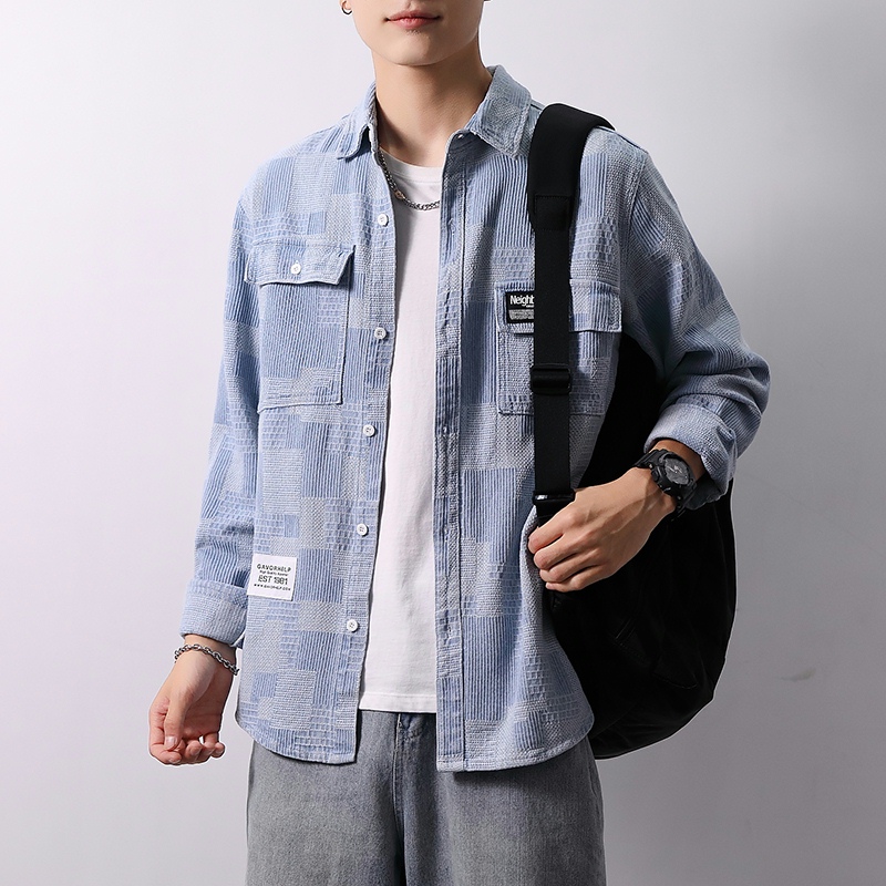 CY953-P65春秋季主推加厚高品质日系男士宽松牛仔衬衣XZ313B-1，男装衬衫，星座313B-2