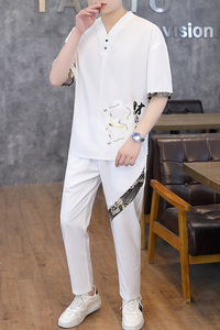 主推大货中国风套装男短袖大码汉服两件套XZ313B-1-TZ888-P50图片