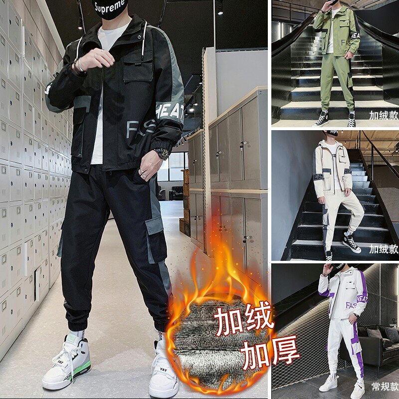 秋冬新款工装男潮流休闲加绒加厚套装XZ313B-1-A80115-P105,男装休闲套装,星座313B-2