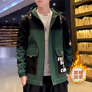 夹克男秋冬季潮流ins加绒加厚连帽工装外套XZ313B-1-R1201-P70图片