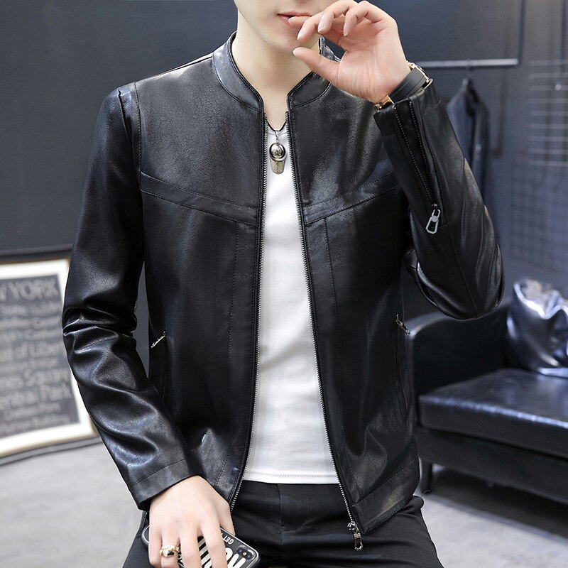 秋季男士潮流休闲皮衣夹克男修身外套XZ313B-1-PY3801-P100,男装皮衣,星座313B-2