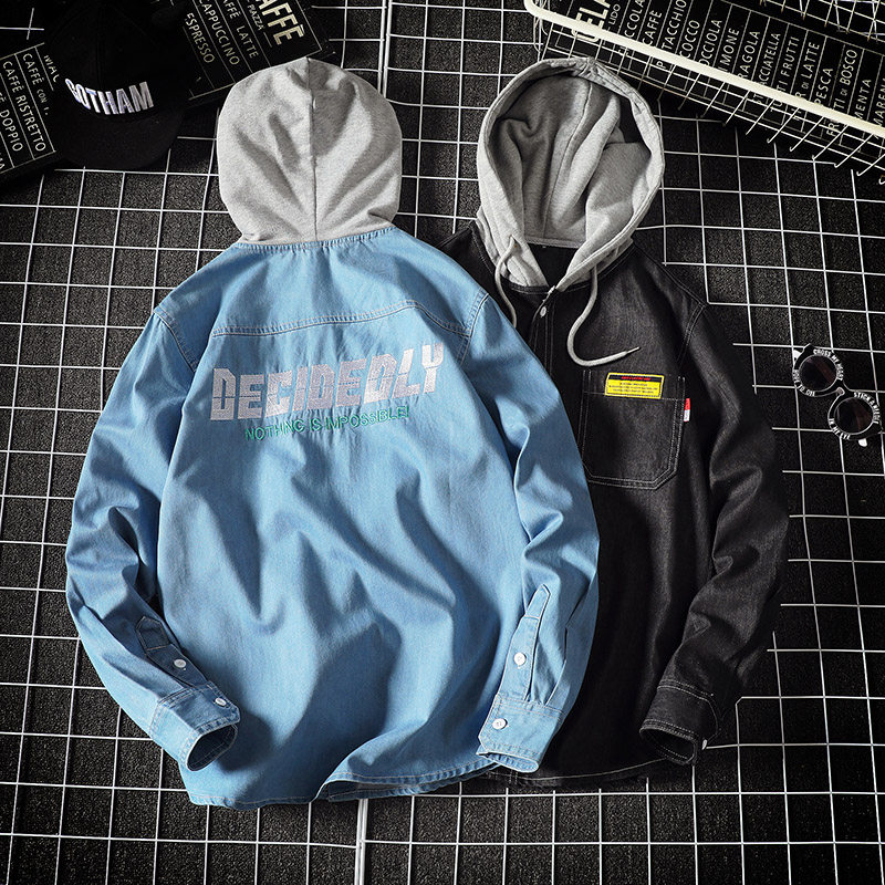 2021秋新款男士连帽牛仔衬衣时尚刺绣长袖衬衫XZ313B-1-CY914-P55，男装衬衫，星座313B-2