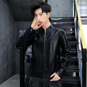 秋季新款男士小立领时尚休闲皮衣外套XZ313B-1-P3801-P100图片