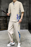 夏季新款主推中国风男士大码刺绣休闲套装XZ313B-1-TZ890-P55，男装休闲套装，星座313B-2