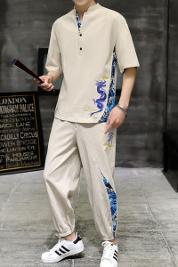 夏季新款主推中国风男士大码刺绣休闲套装XZ313B-1-TZ890-P55图片