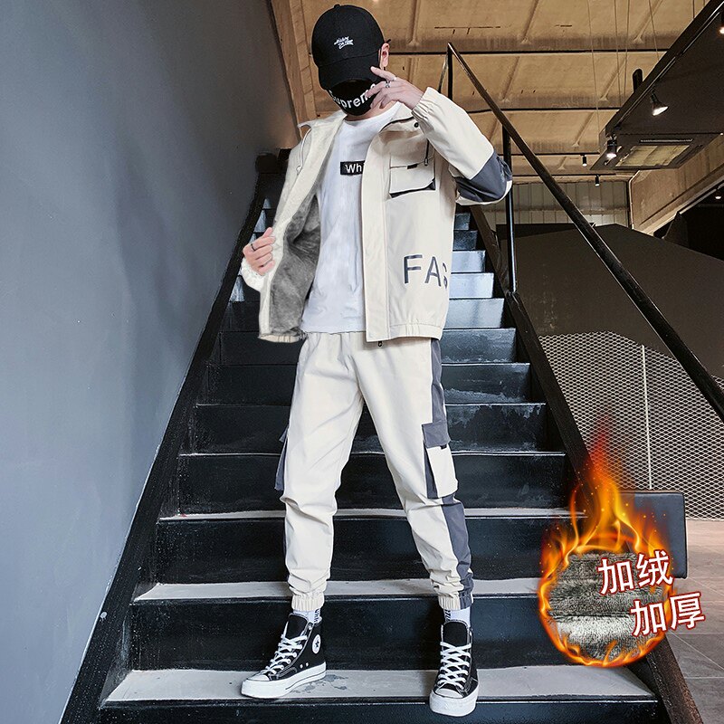 秋冬新款工装男潮流休闲加绒加厚套装XZ313B-1-A80115-P105图片