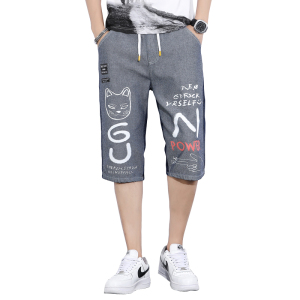 夏季新款流行时尚印花牛仔短裤男休闲七分裤XZ313B-1-NZ811图片