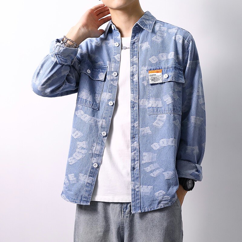 CY959-P65春秋季加厚纯棉日系男士宽松休闲牛仔衬衣XZ313B-1,男装衬衫,星座313B-2