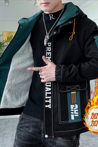 夹克男秋冬季派克服男士加绒加厚时尚连帽外套XZ313B-1-R1202-P70图片